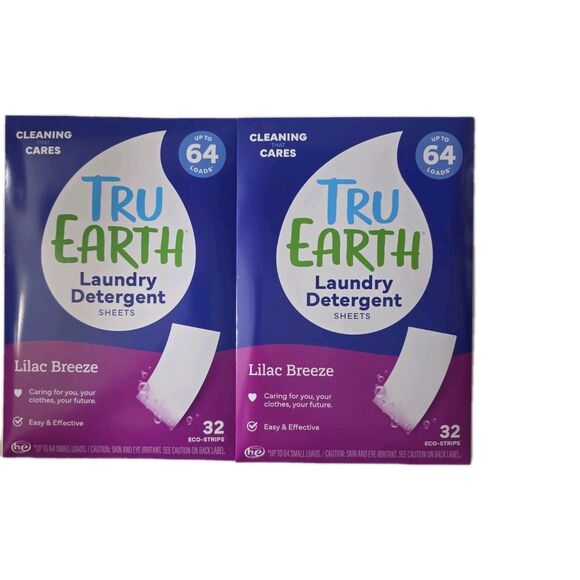 Tru Earth Lilac Breeze Eco-Strips Laundry Detergent 32 Sheets Set of 2 New Seale - Picture 1 of 4